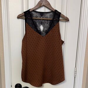 Express Polka Dot Lace Trim Tank Top